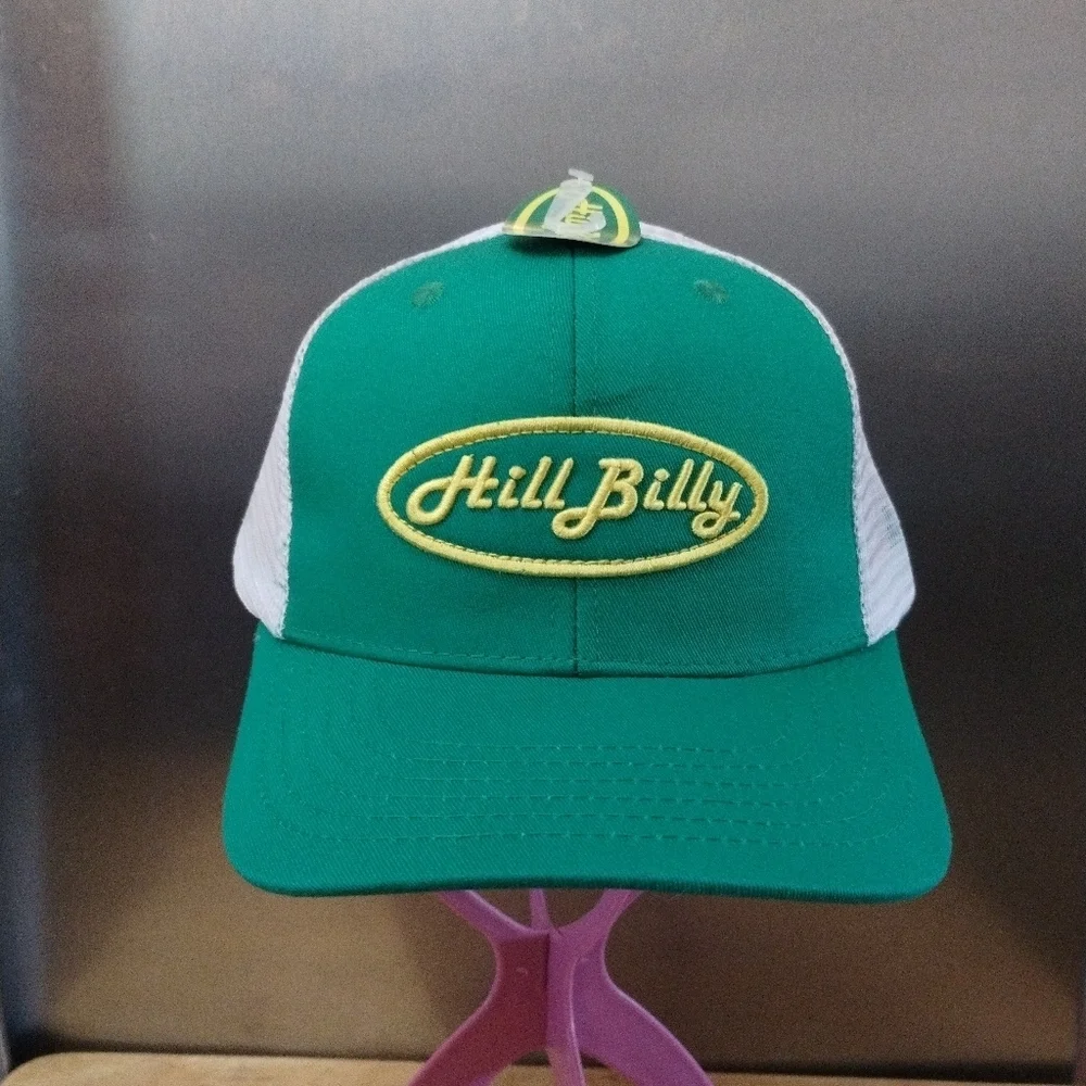 Hill Billy Trucker Hat Green & White Mesh Snapback Cap Retro Country Style NWT